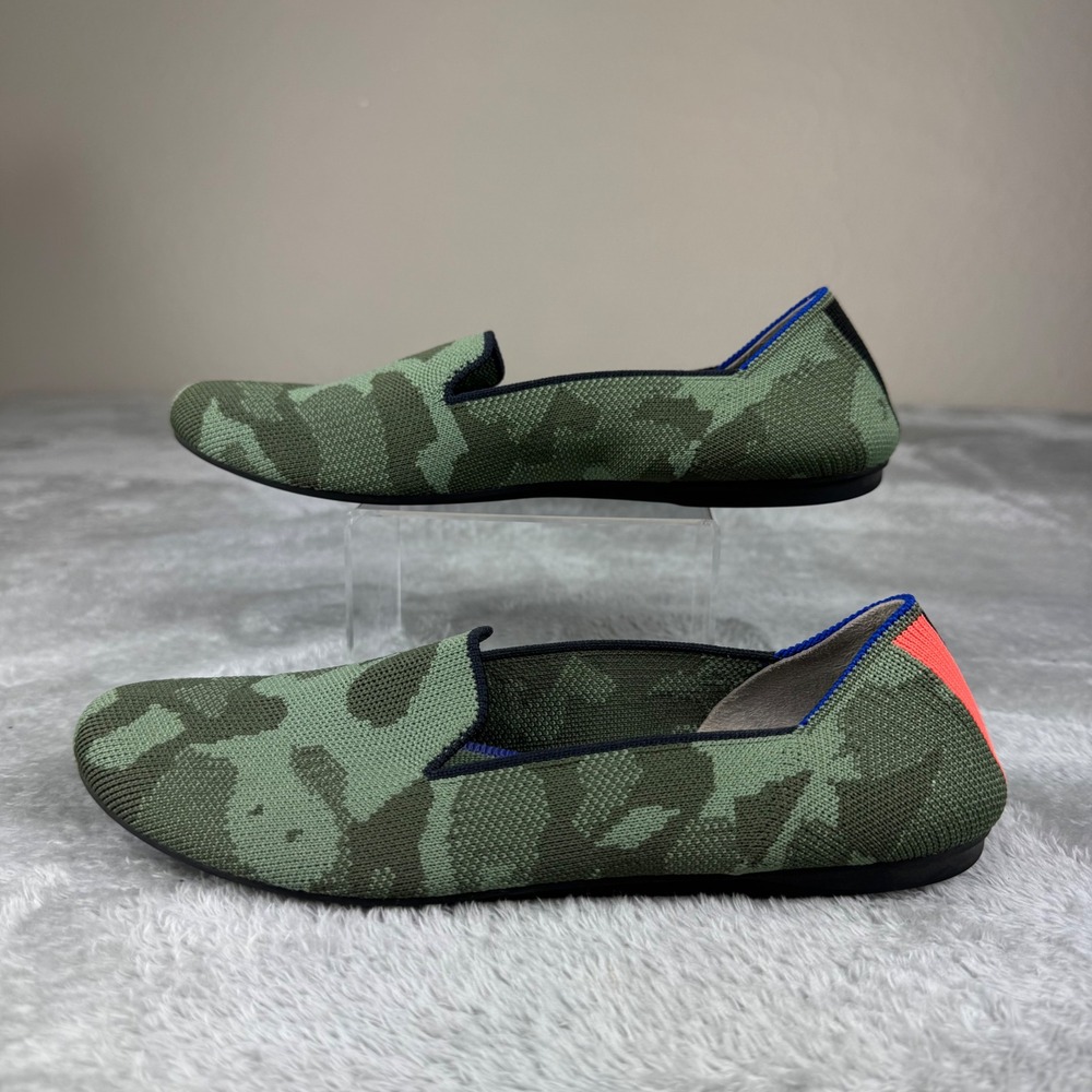 Rothy's The Loafer Women 7.5 Olive Camo Knit Slip On Flats Shoes Round Toe